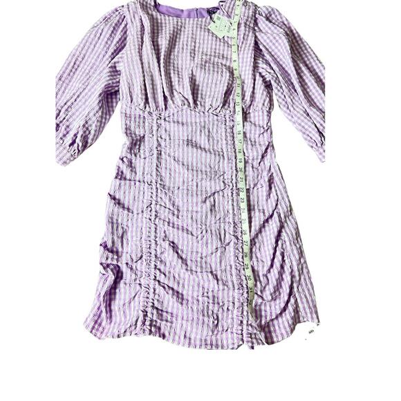 Zara Women's Blogger Style Lilac Gingham Pattern Rushed Side Mini Dress Sz L - Picture 2 of 16